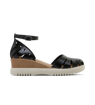 Porronet para mujer. 3024-001 Sandalias de Piel Edna negro -Altura cuña 5cm- (39), 5 a 8cm, Hebilla, Casual, Porronet outlet 2024.