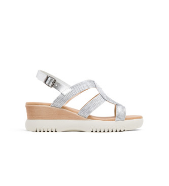 Porronet para mujer. 3029-033 Sandalias Elisa plateado -Altura cuña 5cm- (38), Piel, Plata, 5 a 8cm, Hebilla, Casual, Porronet outlet 2024.