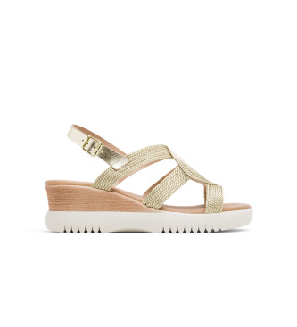 Porronet para mujer. 3029-100 Sandalias Elisa dorado -Altura cuña 5cm- (40), Piel, 5 a 8cm, Hebilla, Casual, Porronet outlet 2024.