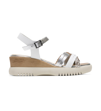 Porronet para mulher. 3156-111 Sandálias em pele com cunha Berta branco, prateado (41), Couro, Prata, 3 a 5cm, Fivela, Casual