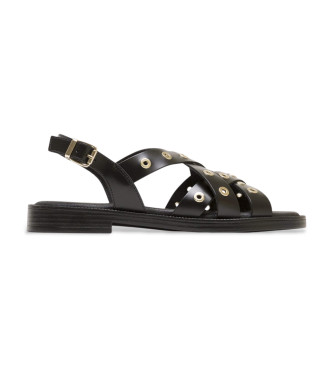 Porronet para mulher. 3125-001 Sandálias de couro Monica preto (41), Plano, Fivela, Casual