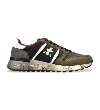 Premiata para hombre. LANDER Zapatillas de piel Lander marrón verde (44), Plano, Cordones, Casual
