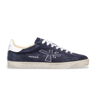 Premiata para hombre. STEVEN Zapatillas Steven de piel azul (46), Plano, Cordones, Casual