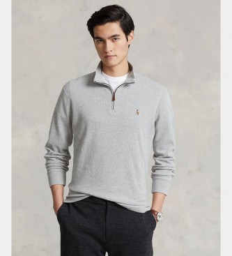 Polo Ralph Lauren para hombre. 710671929009 Jersey Cremallera State gris (M), Casual, Algodón, Manga larga