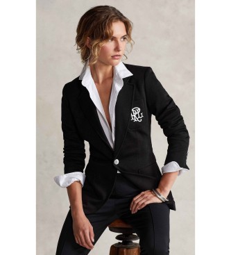 Polo Ralph Lauren para mujer. 211795348001 Blazer de jacquard de punto doble negro (36), Casual, Algodón, Clásico