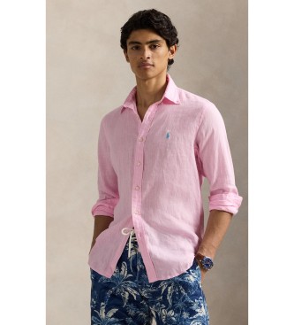 Polo Ralph Lauren para hombre. 710966294009 Camisa de lino Custom Fit rosa (L), Casual, Manga larga
