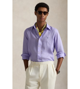 Polo Ralph Lauren para hombre. 710966294501 Camisa de lino Custom Fit lila (S), Casual, Manga larga