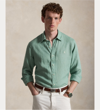 Polo Ralph Lauren för män. 710966294522 Linne skjorta med passform grön (XL), Casual, Lino, Lång ärm