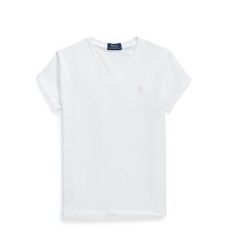Polo Ralph Lauren para niña. 313A10636003 Camiseta cuello pico blanco (8años=136/138cm), Casual, Algodón, Manga corta, moda infantil