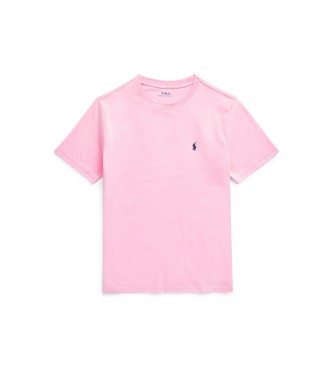 Polo Ralph Lauren para niño. 323832904040 Camiseta de algodón con cuello redondo rosa (10/12Años= 150/161cm), Casual, Manga corta, moda infa