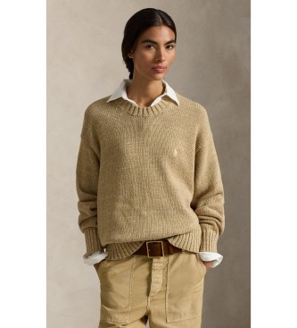 Polo Ralph Lauren para mujer. 211A96252001 Jersey de algodón con cuello redondo beige (S), Casual