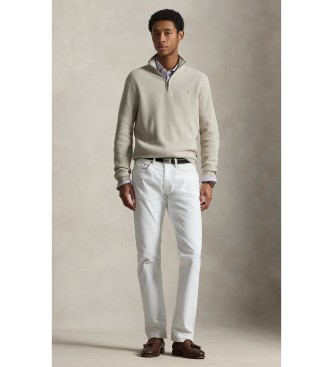 Polo Ralph Lauren för män. 710B18060003 Ljusbrun bomulls- och pikéstickad tröja (S), Casual, Lång ärm