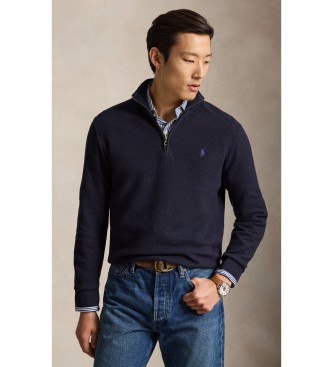 Polo Ralph Lauren för män. 710B18060004 Stickad tröja i bomull och piké i marinblå färg (S), Casual, Lång ärm, Marino