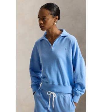 Polo Ralph Lauren para mujer. 211B18686005 Sudadera de felpa ligera con cremallera azul (M), Casual, Algodón