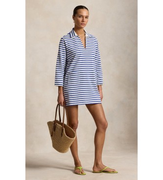 Polo Ralph Lauren para mujer. 211A12913001 Vestido de algodón con rayas azul (M), Casual, Manga larga