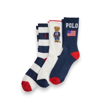 Polo Ralph Lauren Unissex Criança Marinho Para Criança. 444P03163001 Conjunto De 3 Meias Navy Flag, Brancas (8/9.5), Branco, Homewear, Algodão, Moda