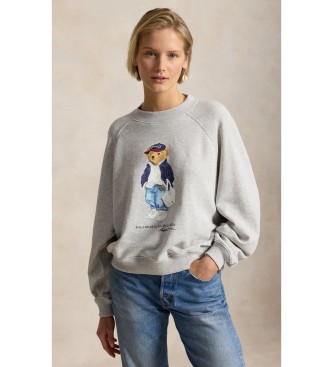 Polo Ralph Lauren para mujer. 211A96185001 Sudadera de felpa con cuello redondo gris (S), Casual, Algodón