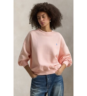 Polo Ralph Lauren para mujer. 211A96258002 Sudadera de felpa con cuello redondo rosa (S), Casual, Algodón, Manga larga
