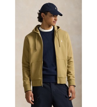 Polo Ralph Lauren para hombre. 710881517502 Sudadera de punto doble y cremallera marrón claro (L), Casual, Algodón