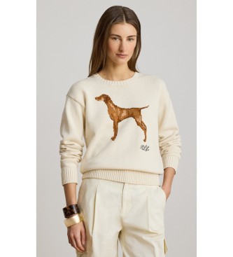 Lauren Ralph Lauren Jersey de algodón con perro de intarsia blanco crema