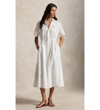 Polo Ralph Lauren para mujer. 211B18195001 Vestido camisero largo de algodón blanco (38), Casual, Manga corta