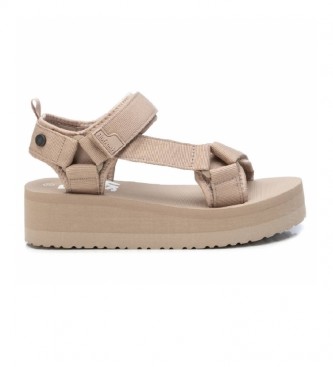 Refresh för kvinnor. 79822 Sandaler 079822 beige -Plattformshöjd: 6cm (39), 5 till 8 cm, Kardborreband, Casual