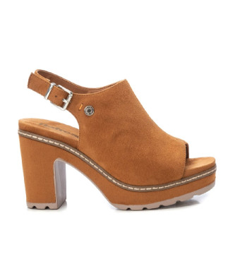 Refreshvoor vrouwen. 17187402-CAMEL Bruine leren enkellaarsjes sandalen 171874 (40), 5 tot 8 cm, Gesp, Casual