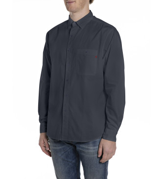 Replay para hombre. M4144.000.85486 Camisa de Popelina de algodón marino (S), Casual, Clásico, Manga larga