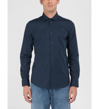 Replay para hombre. M4140.000.80279A Camisa Stretch Popeline azul (M), Casual, Algodón, Clásico, Manga larga