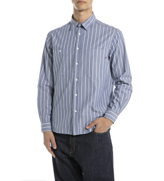 Replay para hombre. M4153.000.52852 Camisa Yarn Dyed azul (XL), Casual, Clásico, Poliéster, Manga larga