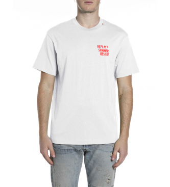 Replay para hombre. M3378.000.23608P Camiseta estampada blanco (XL), Casual, Algodón, Manga corta
