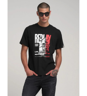 Replay para hombre. M3211.000.2660 Camiseta Estampado Grande negro (L), Casual, Algodón, Manga corta