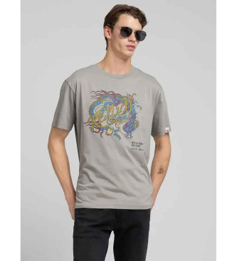 Replay para hombre. M3207.000.2660 Camiseta estampado gris (L), Casual, Algodón, Manga corta