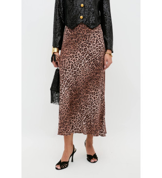 Rixo para mujer. 020.00298.000.05249 Falda Kelly marrón (L), Casual, Fiesta, Animal print, Seda
