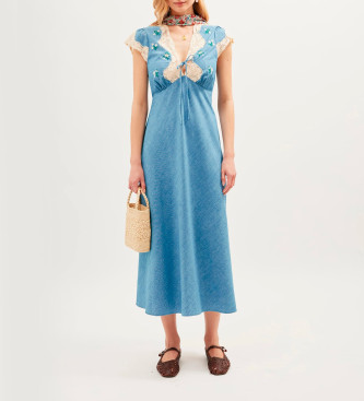 Rixo para mujer. 010.05102.126.07574 Vestido Amari azul (XS), Casual, Algodón, Sin mangas / Tirantes