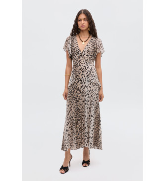 Rixo para mulher. 010.00009.225.06047 Vestido bege Evie (XS), Casual, Animal print, Seda, Manga curta