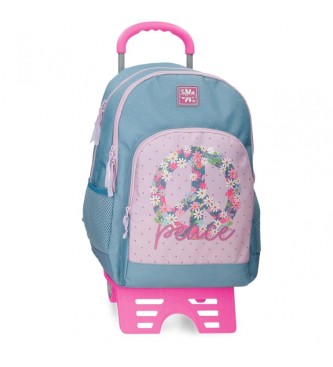 Roll Road unisex para niños. 48626T1 Mochila Escolar Peace Dos Compartimentos con carro azul, rosa (OSFA), Casual, Poliéster, moda infantil,