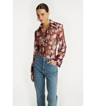 Rotatevoor vrouwen. 1145092934 Enolia kastanjebruin overhemd (36), Casual, Feest, Granaatappel, Lange mouwen, Gerecycled polyester, Duurzaam