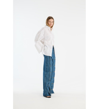Rotate para mulher. 114494400 Camisa oversize Flores brancas (34), Branco, Casual, Manga comprida, Algodão orgânico, Sustentável