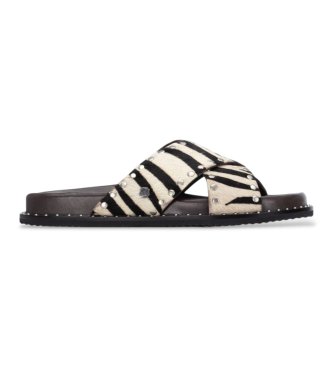 Carmela para mujer. 16305402-CEBRA Sandalias de Piel 163054 negro (36), Plano, Ninguno, Casual, Animal print