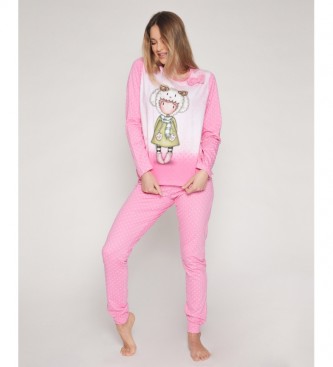 Santoro para mujer. Pijama Lambkins rosa, blanco Santoro