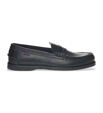 Sebago para hombre. 76114QW Mocasines de piel Dolphin Waxed negro (43), Plano, Ninguno, Casual, Clásico