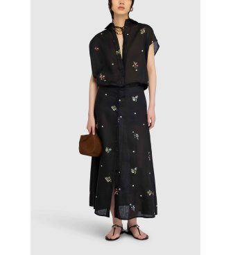 Semicouture para mujer. S6SN57 Camisa Elen negro (44), Casual, Lino, Manga corta