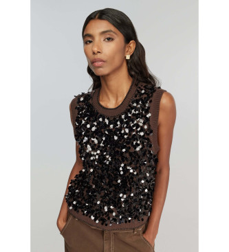 Semicouture para mujer. Y5WD25 Chaleco Lorena marrón (M), Casual, Lana, Sin mangas / Tirantes