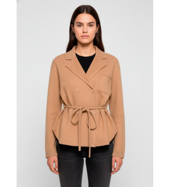 Semicouture para mujer. Y5WB06 Chaqueta Graciana marrón (L), Casual, Lana