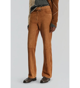 Semicouture para mujer. Y5WT30 Pantalón Elsa gris (42), Marrón, Casual, Ante