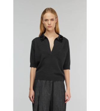 Semicouture para mujer. Y5WD27 Polo Giulia negro (L), Casual, Cachemir, Manga larga