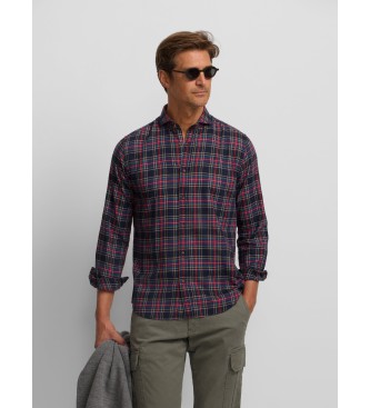Silbon para hombre. 134176 Camisa sport cuadro tartan bicolor azul, burdeos (XL), Casual, Algodón, Manga larga, Marino