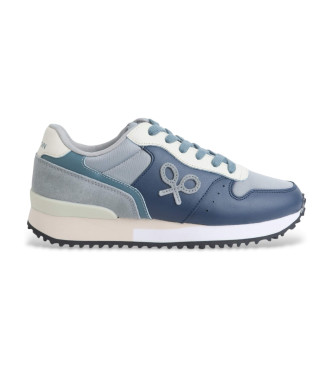 Silbonvoor mannen. 133644 Leren loopschoenen sport blauw (43), Leer, Plat, Veters, Casual