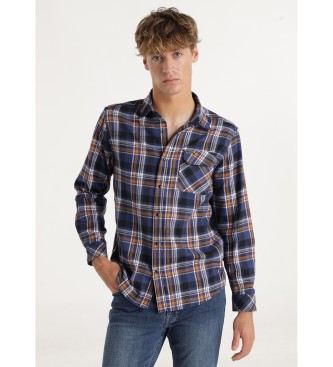 Six Valves para hombre. 540541665 Camisa Cuadros marino (L), Casual, Algodón, Manga larga